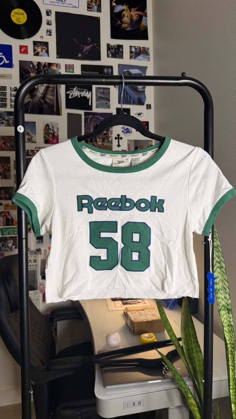 Reebok x Forever 21 58 Green and White Ringer Crop Top